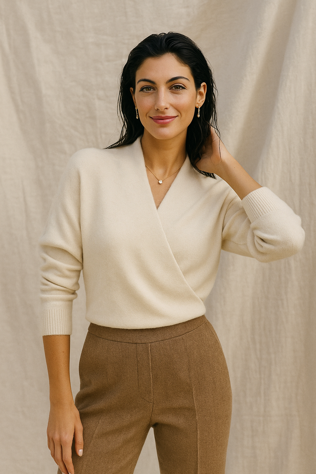 Natalie | Women’s Winter Wrap V Neck Knit Sweater