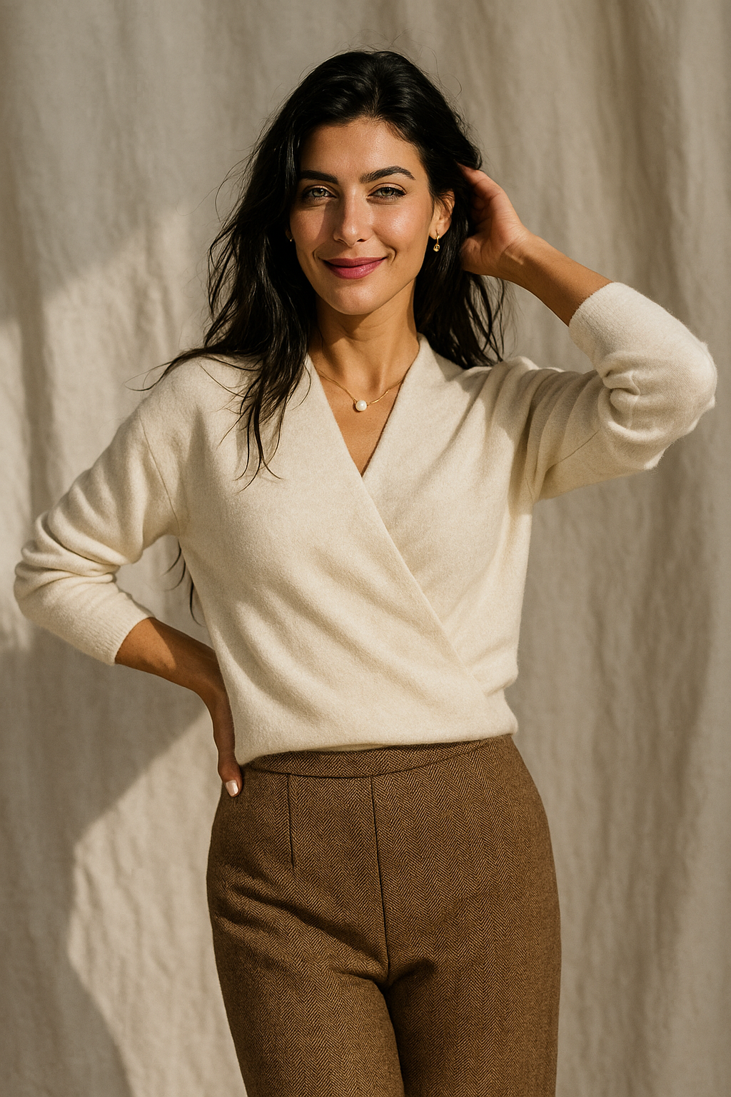Natalie | Women’s Winter Wrap V Neck Knit Sweater