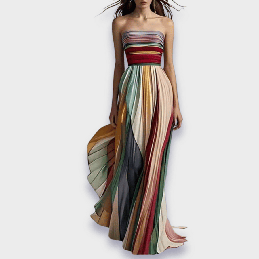 Catherine | Colorblock Pleated Strapless Maxi Dress