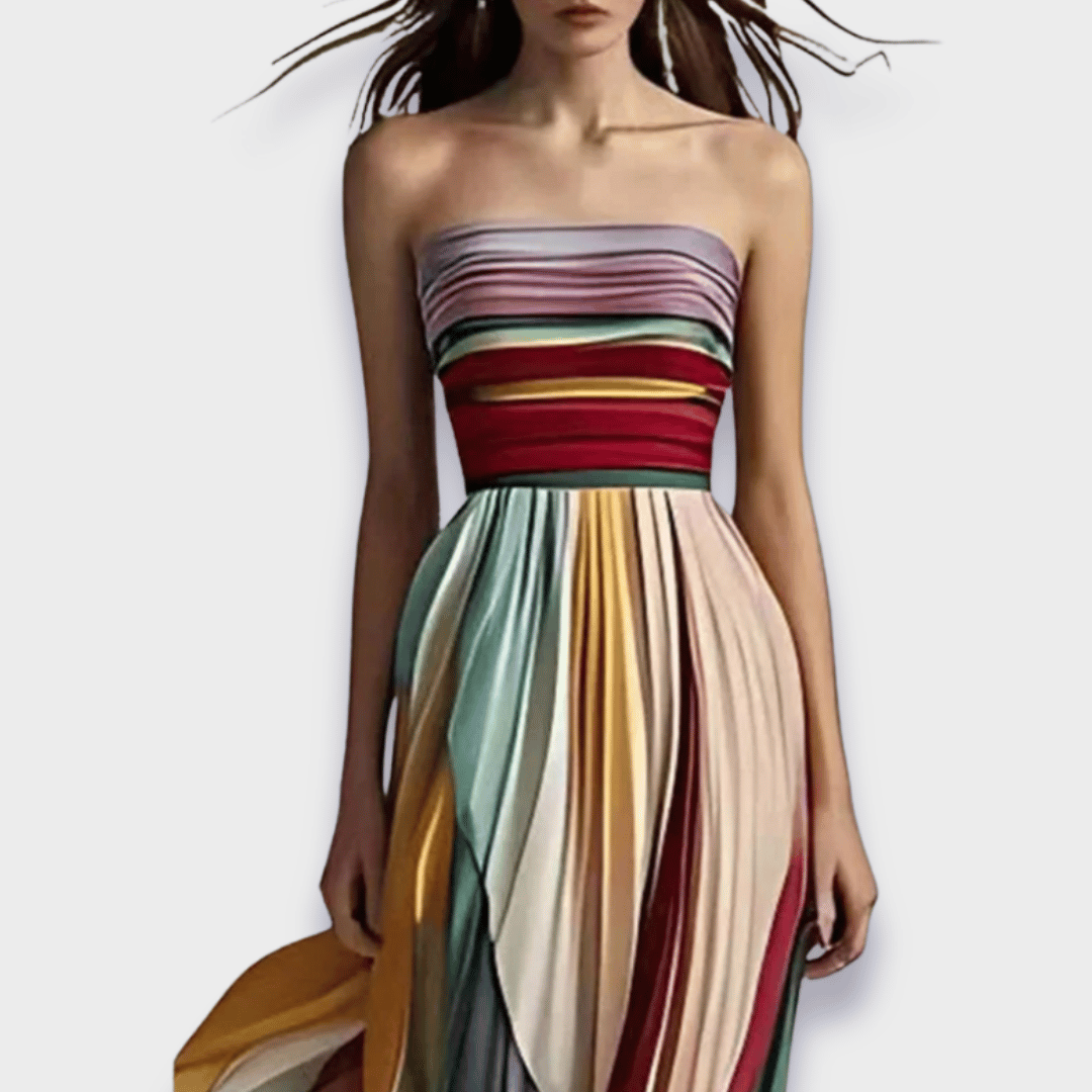 Catherine | Colorblock Pleated Strapless Maxi Dress