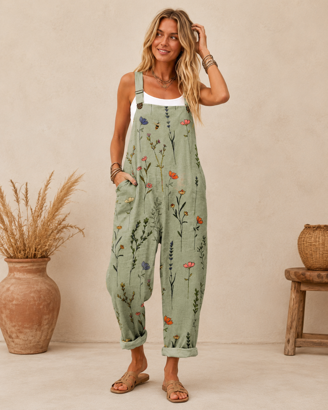 Comfortable Printed Overalls
