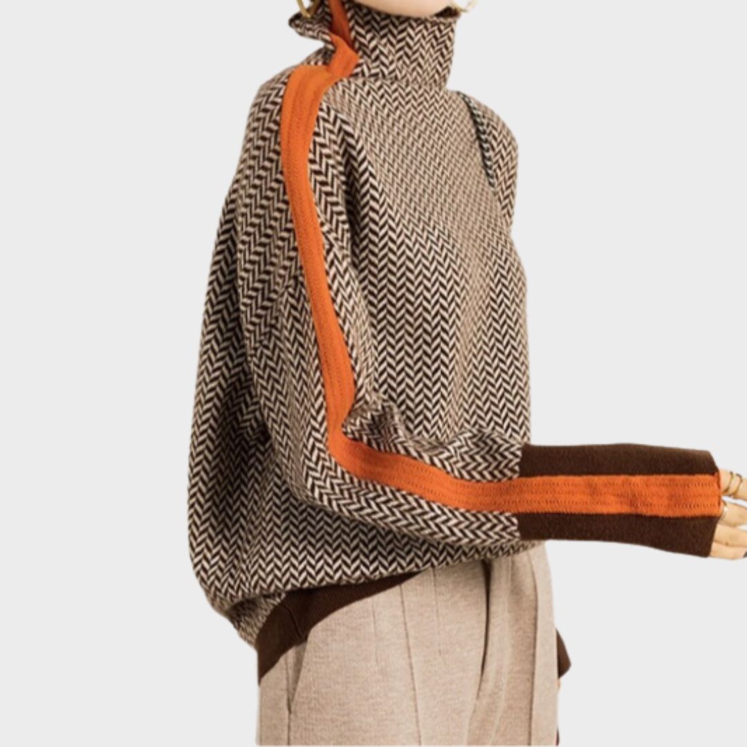 Bella | Women Luxe Herringbone Turtleneck Sweater