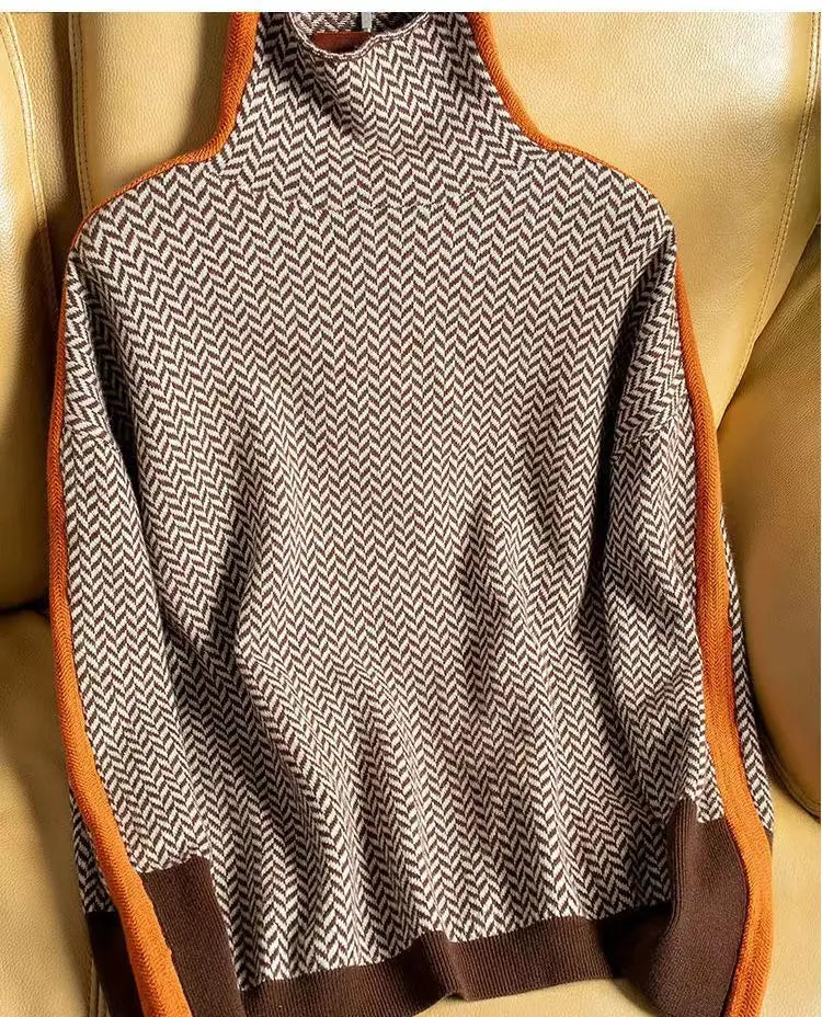 Bella | Women Luxe Herringbone Turtleneck Sweater