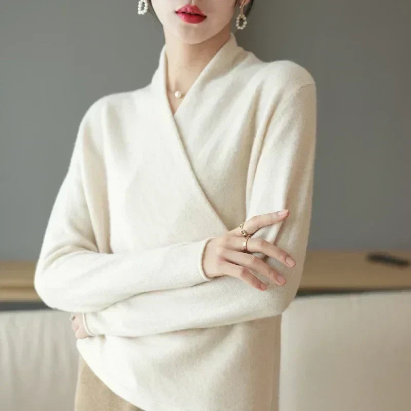 Natalie | Women’s Winter Wrap V Neck Knit Sweater