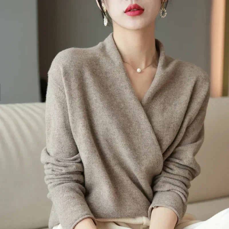 Natalie | Women’s Winter Wrap V Neck Knit Sweater